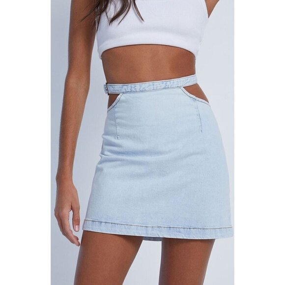 WeWoreWhat Dresses & Skirts - Y2K Cutout Waist Denim‎ Mini Skirt Light Wash High Waist Trendy We Wore What XL